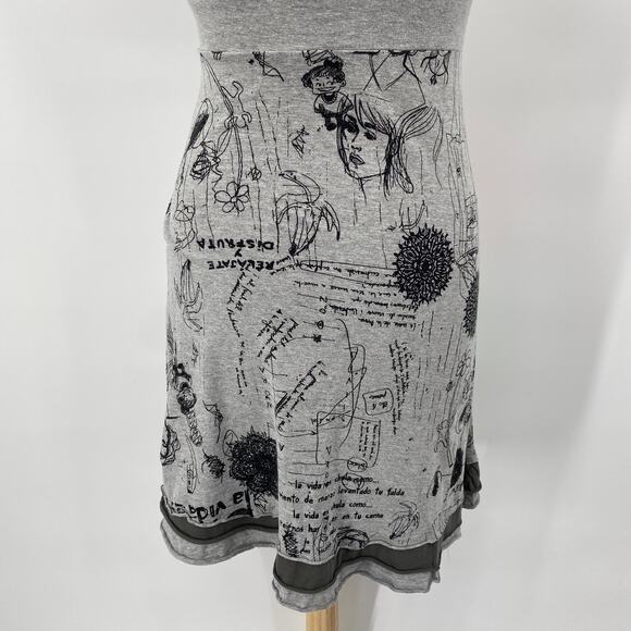 Desigual Nagore Mini Dress Sketchbook Pattern Fit & Flare V Neck Grey Womens S - Picture 10 of 16